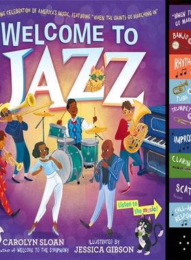 现货 英文原版 爵士乐团音乐发声书 Welcome to Jazz 儿童音乐启蒙乐器认知发音书玩具书互动礼品书 包含12种乐器声音