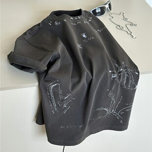 男童短袖t恤夏季2026新款韩版儿童涂鸦纯棉T恤中大童半袖上衣潮