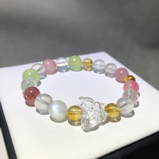白水晶手链女天然东海葡萄石黄塔晶粉晶草莓蝴蝶月光多宝手串礼物