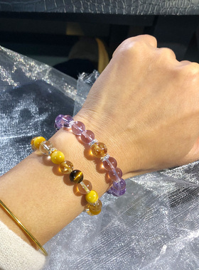 天然黄水晶手链女虎眼石礼物手串