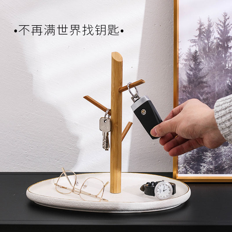 挂钥匙架进门入户北欧风置物摆件现代玄关收纳桌面装饰挂钩免打孔