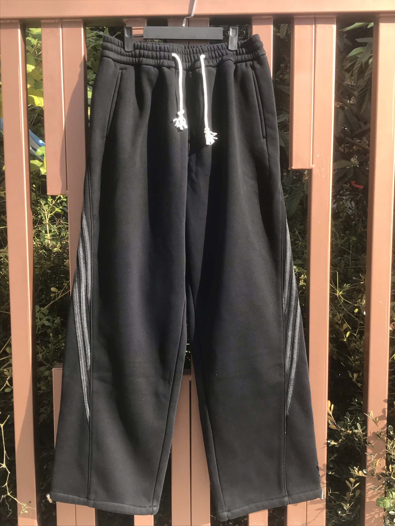 美式复古潮牌拼接条纹裤子男生街头宽松抽绳阔腿运动休闲加长卫裤