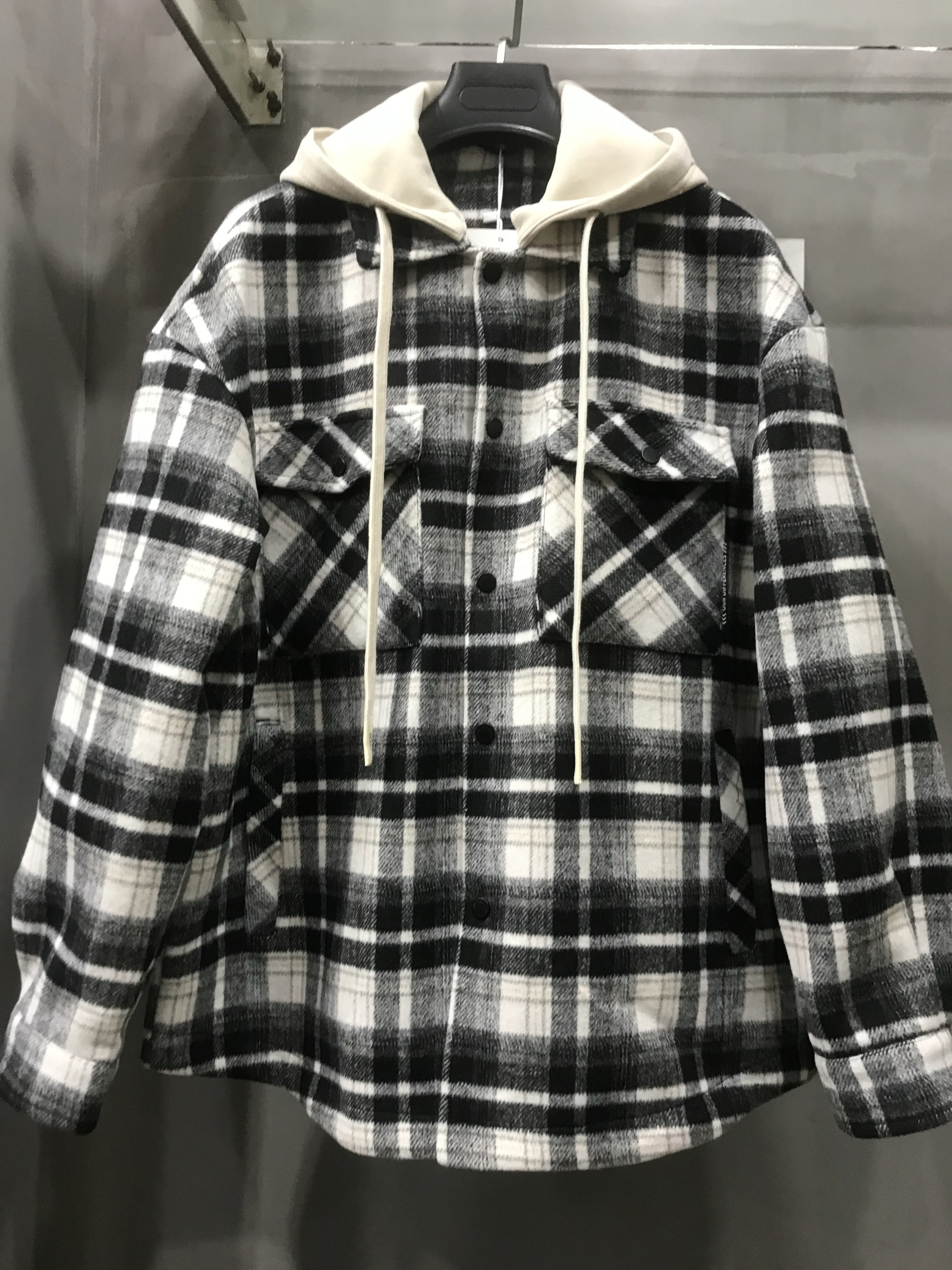 美式复古潮牌痞帅格子花纹休闲毛呢外套帽子可脱卸男士休闲夹克外
