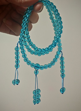 花道语阁蓝琉璃药师佛手串108颗佛珠毛衣链多圈手链藏式禅意念珠