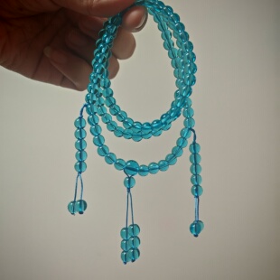 花道语阁蓝琉璃药师佛手串108颗佛珠毛衣链多圈手链藏式禅意念珠