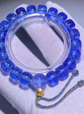 花道语阁药师佛心咒蓝水晶琉璃手持手串佛珠念珠单圈手链非常殊胜