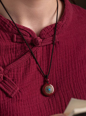 花道语阁朱砂六字真言转轮吊坠紫金砂男女项链钥匙扣挂件礼物