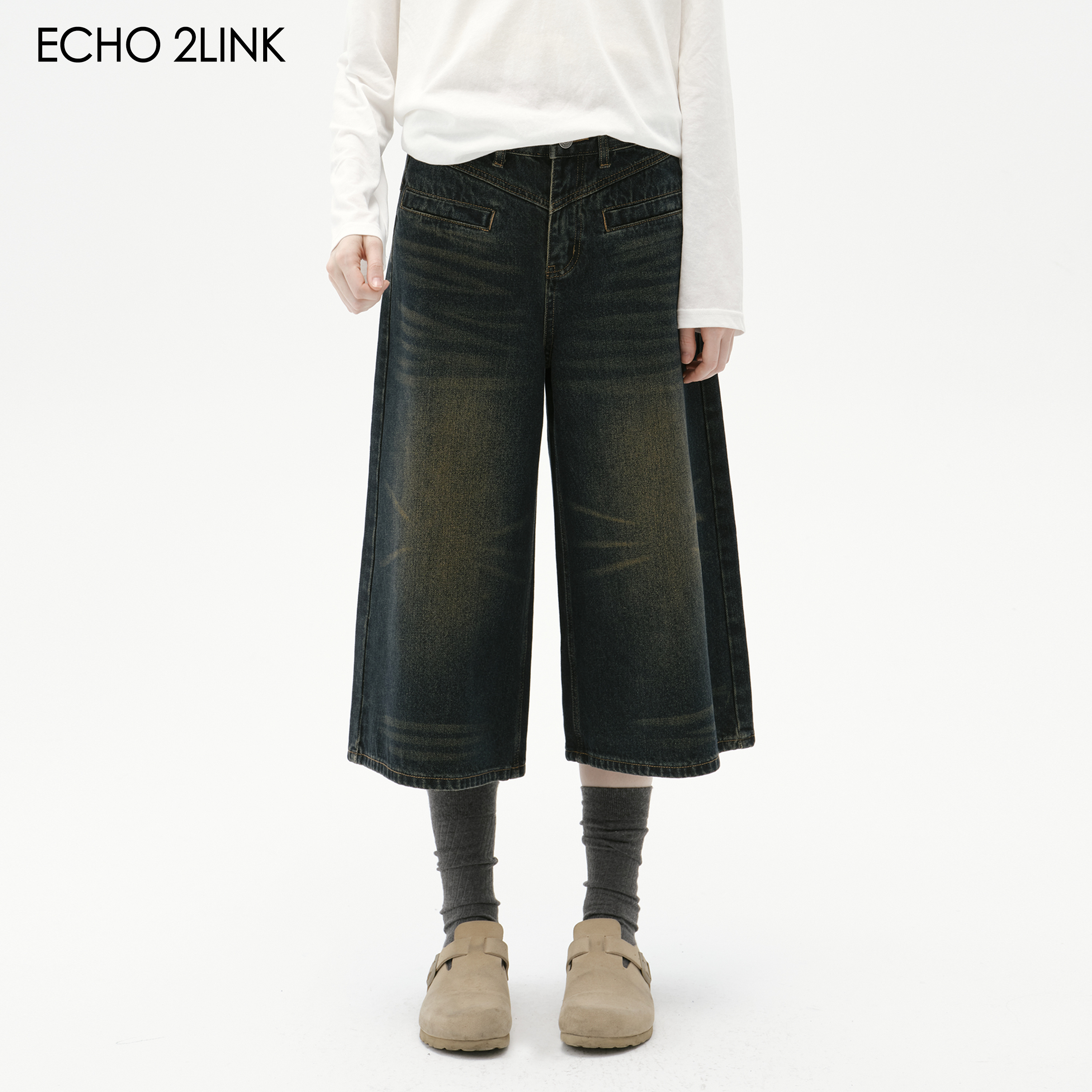 复古水洗超阔裤腿随意慵懒褂