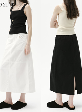 2LINKS｜半松紧腰头 纯棉 后背开叉 极简分割线设计 半身裙