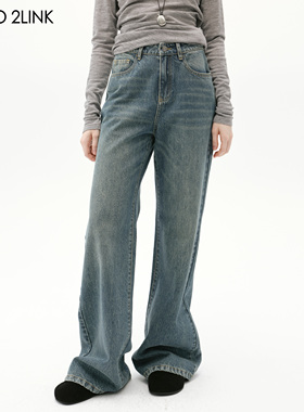 少量特价｜2LINKS 极简复古感 微喇阔腿 显瘦中腰 牛仔长裤