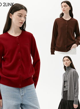 2LINKS｜圣诞红色 100%羊毛圆领 休闲极简 三色羊毛针织开衫