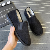 男防臭休闲社会工作开车一脚蹬懒人鞋 老北京经典 黑色手工西山布鞋