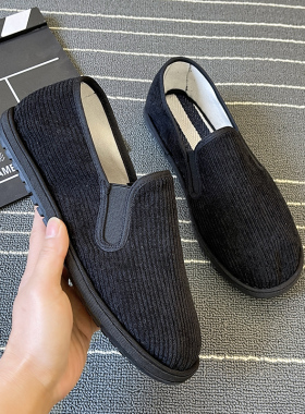 老北京经典黑色手工西山布鞋男防臭休闲社会工作开车一脚蹬懒人鞋