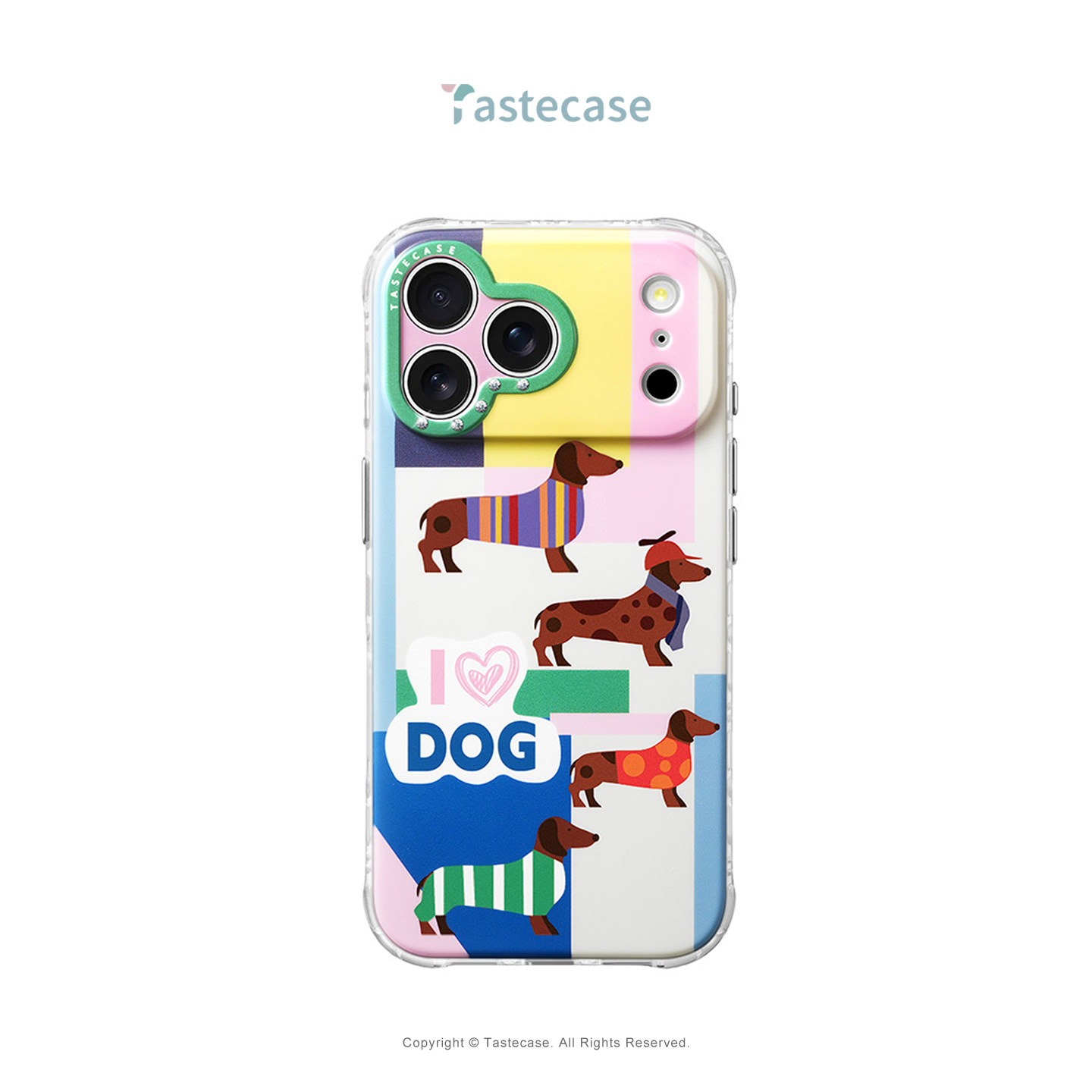 Tastecase彩色钻石腊肠狗手机壳适用苹果iPhone18ProMax/17Pro全包AI相机按键保护壳新款原创可爱磨砂防摔套