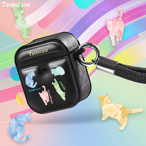 高级感黑色宝石猫咪磁吸耳机壳