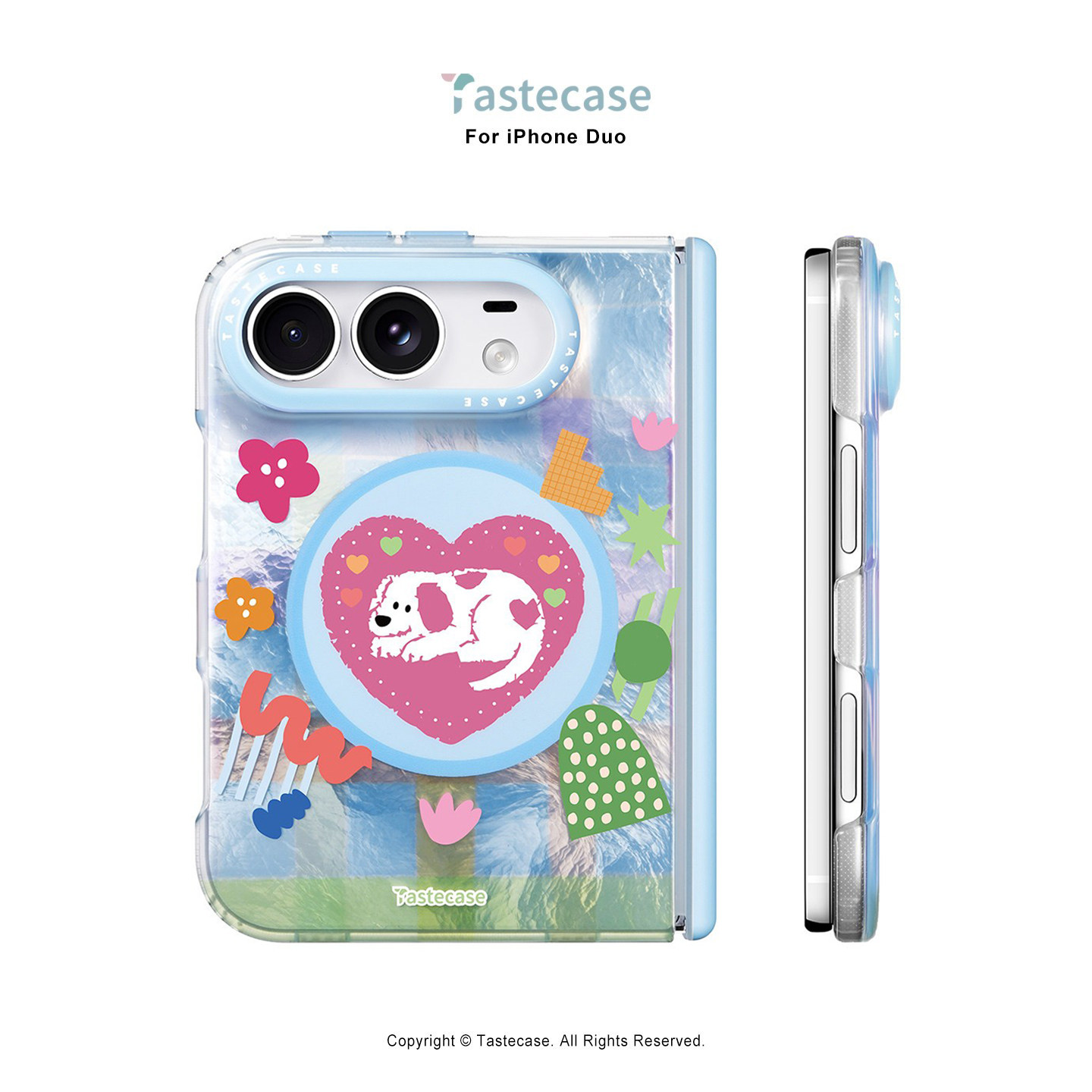 Tastecase幻彩爱心小狗磁吸手机壳适用苹果iPhone Duo折叠屏带中轴保护壳新款原创镭射可爱狗好看磨砂防摔套