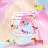 1挂孔无线蓝牙耳机创意耳机保护壳 二代4 Tastecase粉色渐变可爱腊肠狗耳机套适用苹果AirPodsPro第三代