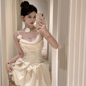 在逃公主花朵吊带连衣裙仙女收腰蓬蓬裙子生日party小礼裙高级感