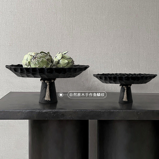 久伴中古侘寂托盘果盘浮雕高脚盘客厅餐厅桌面高级装 饰摆件茶几盘