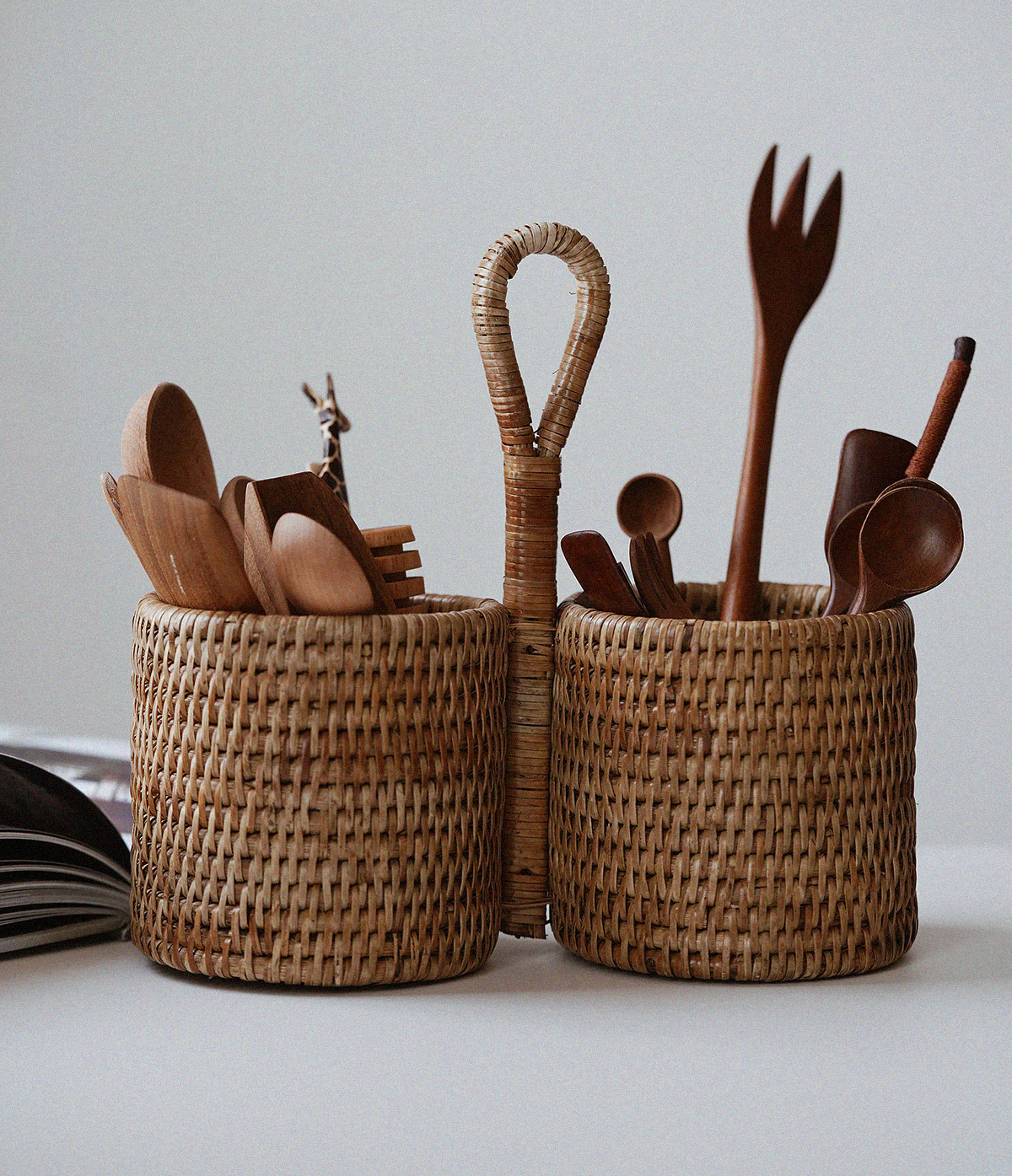 久伴always藤编餐具筒刀叉