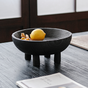 久伴侘寂复古实木托盘茶盘果盘餐盘高脚餐厅客厅民宿家用装 饰高端