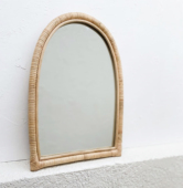 久伴法式 轻奢化妆镜壁挂贴墙桌面梳妆台主卧藤编高级感拱形装 饰镜