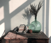 久伴高级绿色透明玻璃花瓶鲜花插花水培绿植客厅餐桌装 饰摆件轻奢