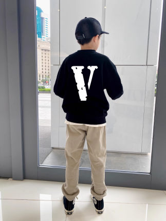 VLONE童装儿童卫衣男童加绒纯棉圆领套头2023秋冬装新款中大童潮
