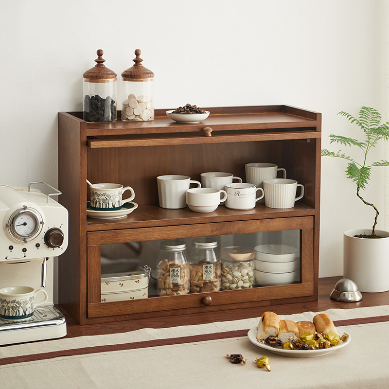 实木收纳桌面杯子置物架展示柜咖啡杯架桌上日式餐边柜餐桌防尘柜