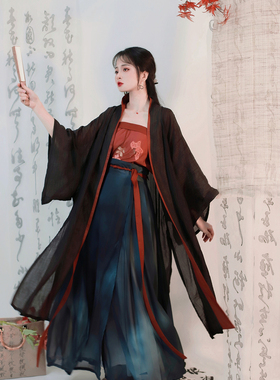 黑色宋制汉服女2025新款平时可穿汉国风套装汉服女成人马面裙雪纺