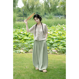 汉黛汉服套装女夏季改良仙气阔腿棉麻裤灯笼裤松弛感日常穿搭