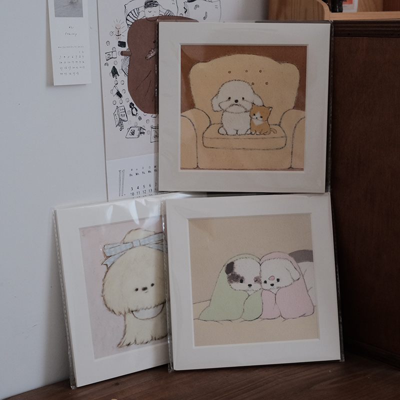 Hi Lovely.更新皮革原创治愈系猫咪小狗小象动物系列微喷装饰画图片