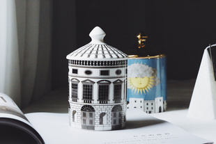 Lovely乌云太阳&黑白建筑艺术带盖子 饰罐储物罐 陶瓷装