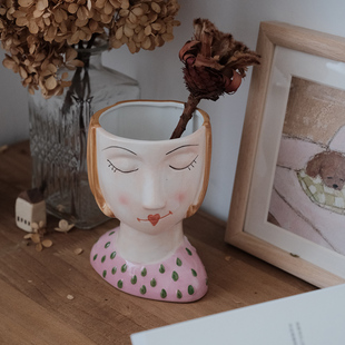 饰笔筒摆件 Lovely.手工彩绘恬静少女陶瓷水培鲜切花花瓶装