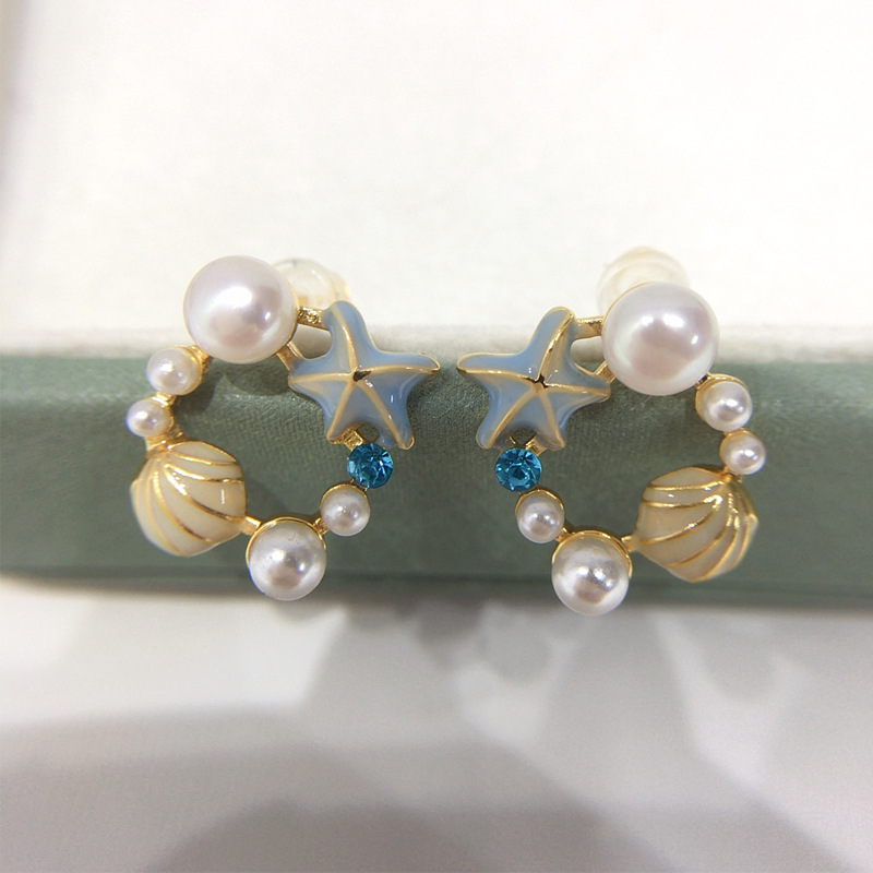 天然淡水珍珠耳环女可爱海星贝壳珍珠2025新款耳钉纯银耳针耳饰