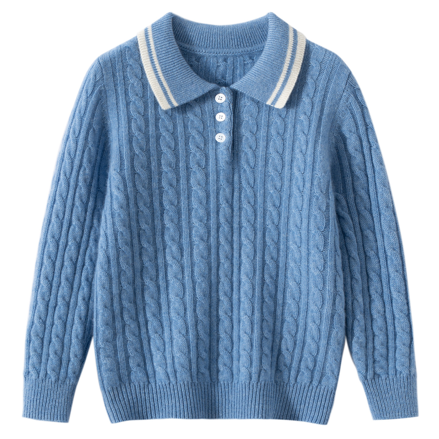 儿童polo领山羊绒衫男女童系扣套头麻花毛衣中大童学生针织打底衫