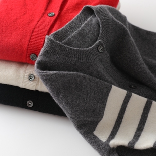 韩版童装tb羊毛开衫男童圆领四道杠毛衣外套女童羊毛上衣针织衫潮