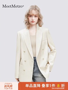 MeetMetro玛依尔休闲西装外套女2025秋装新款老钱风通勤 时尚西服