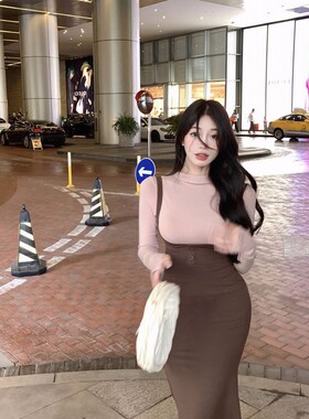 海背带鱼尾裙子御姐纯欲风法式春秋套装长袖打底衫上衣两件套装潮