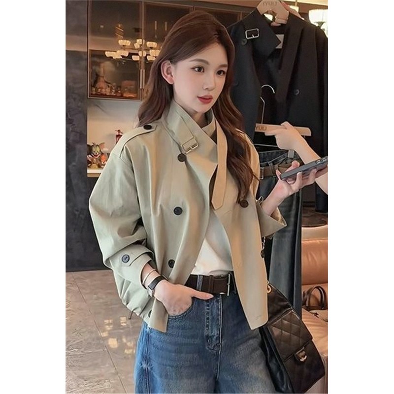 设计感双排扣短款风衣外套女春秋装新款休闲宽松ins长袖夹克上衣,女装/女士精品,风衣,淘宝优惠券,粉丝福利购,淘宝优惠卷