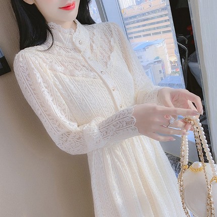 2025年新款高级感气质打底裙冬季加绒加厚蕾丝连衣裙子女装秋冬装