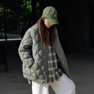 2026年冬菱格棉服女宽松显瘦短款棉袄ins港风棒球服外套百搭新款
