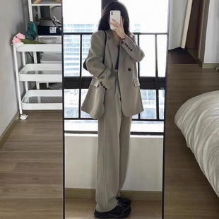 灰色西装外套女春秋新款百搭韩系宽松oversize小西服套装上衣2026