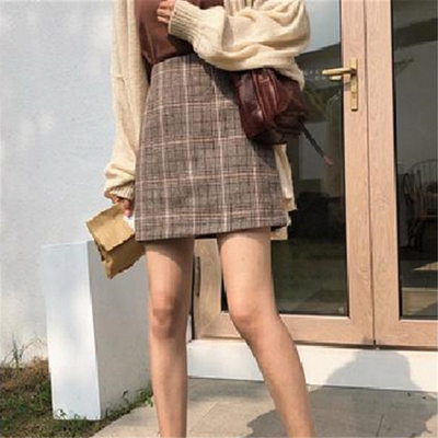 复古格子高腰半身裙女秋冬季毛呢2025新款百搭包臀一步短裙A字裙