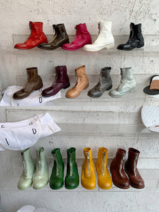 guidi210固特异靴子女水洗马皮短靴褶皱做旧鬼帝靴奶茶色抹茶绿