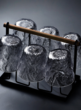 冰川纹玻璃杯套装水杯家用红酒杯子洋酒威士忌酒杯网红白酒啤酒杯