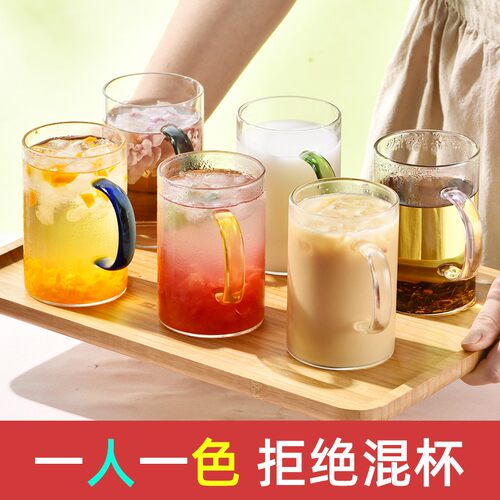 耐高温彩把玻璃杯家用待客套装