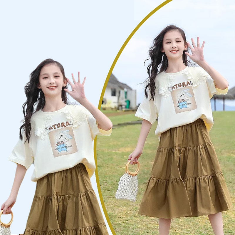 女童夏季纯棉裙子时髦套装小学生
