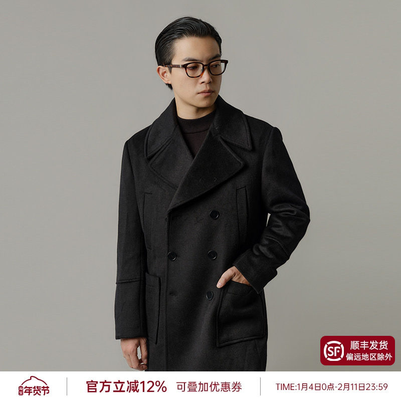 【50%羊毛】平圆方中海军毛呢大衣男双排扣中长款呢子冬季大外套,男装,毛呢大衣,淘宝优惠券,粉丝福利购,淘宝优惠卷
