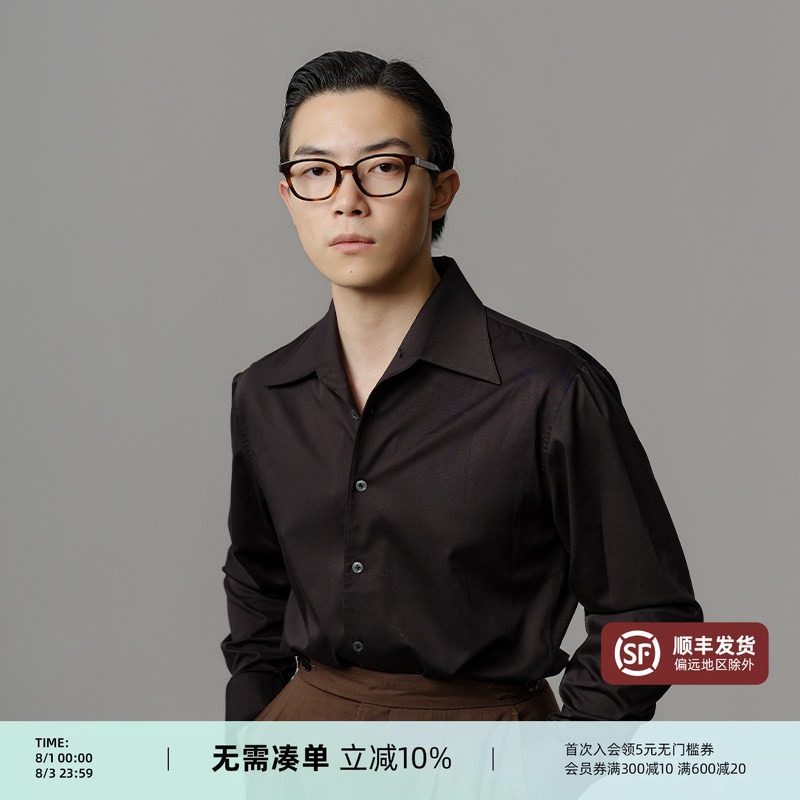 【一片领】平圆方中黑色通勤衬衫男款商务休闲西装抗皱长袖衬衣